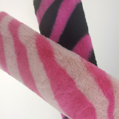 Tricot de 15 mm de punto 100% poliéster muy suave con rayas de cebra impresa tela de piel de conejo falsa
