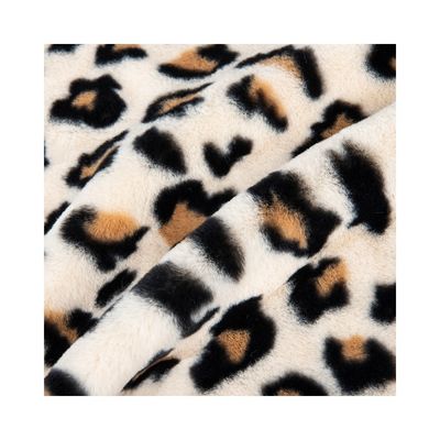100% de poliéster súper suave Leopardo Impresión de piel de conejo Tejido de piel falsa para la confección de prendas